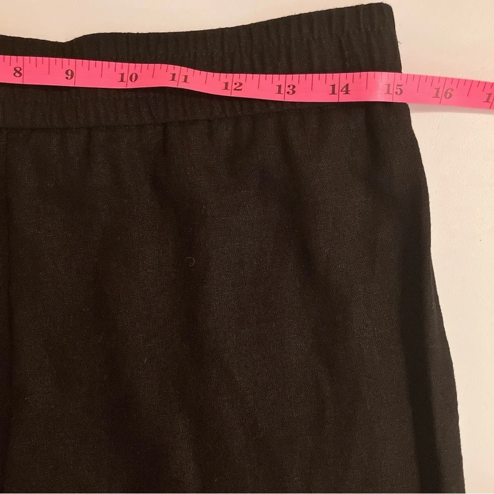 🎀 Maison D’Amelie Wide-Leg High-Rise Embroidered Hem Black Linen Ankle Pants - Picture 7 of 9